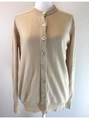 Dalton Vtg Womens Tan 100% Virgin Cashmere Pearl Buttons Cardigan Sweater Medium
